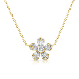 14k Gold & Diamond Baguette Flower Necklace