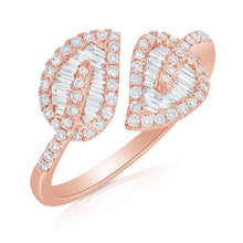 Load image into Gallery viewer, 14k Gold &amp; Baguette Diamond Open Double Leaf Ring