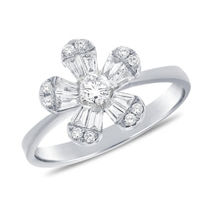 14k Gold & Diamond Baguette Flower Ring