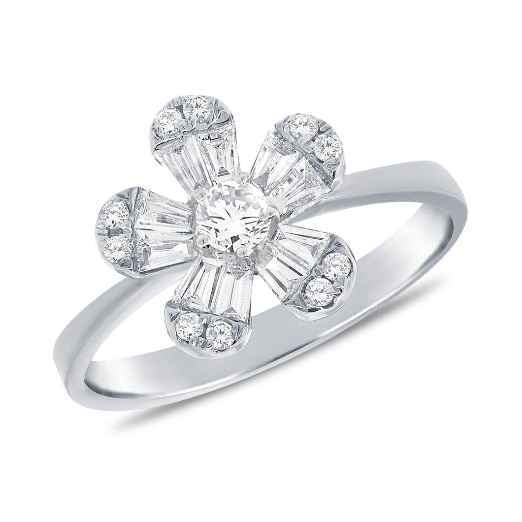 14k Gold & Diamond Baguette Flower Ring