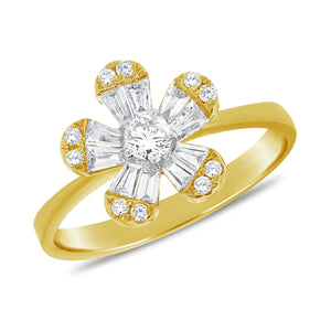 14k Gold & Diamond Baguette Flower Ring