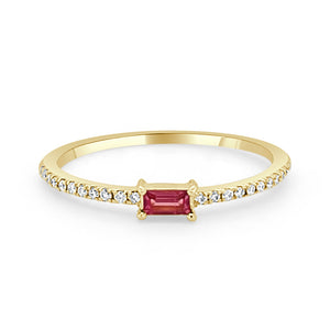 14k Gold & Birthstone Baguette Stackable Ring