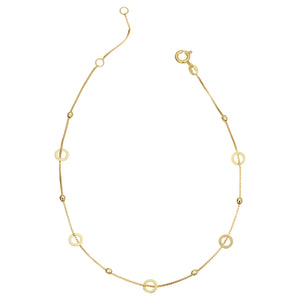 14k Gold Beaded Open Circle Anklet