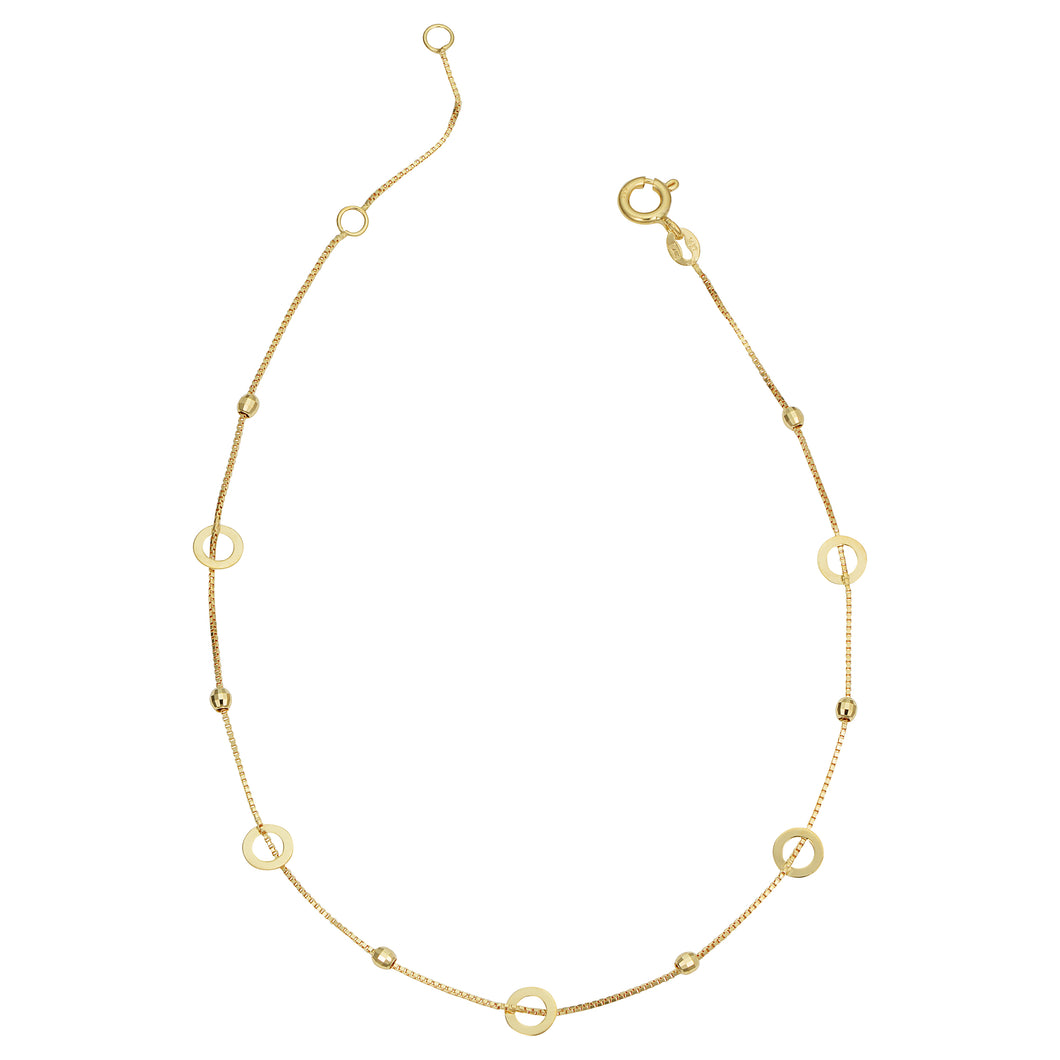 14k Gold Beaded Open Circle Anklet