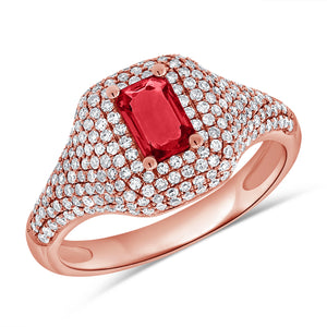 14k Gold Ruby & Diamond Signet Ring
