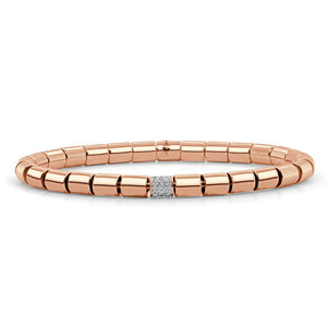 14k Gold Solid Barrel Bead Stretch Diamond Bangle - 5mm