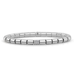 14k Gold Solid Barrel Bead Stretch Diamond Bangle - 5mm