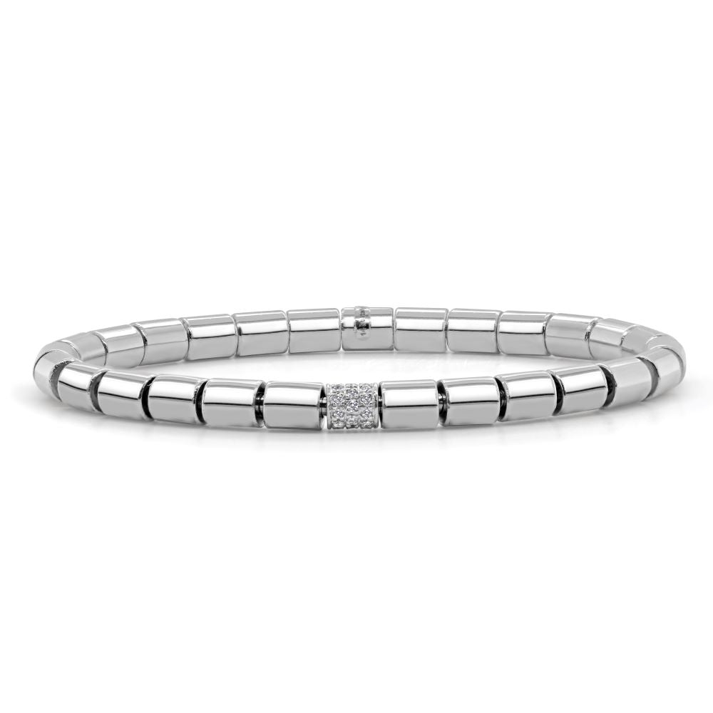 14k Gold Solid Barrel Bead Stretch Diamond Bangle - 5mm