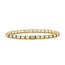 Load image into Gallery viewer, 14K Gold &amp; Diamond Solid Barrel Bead Stretch Bracelet