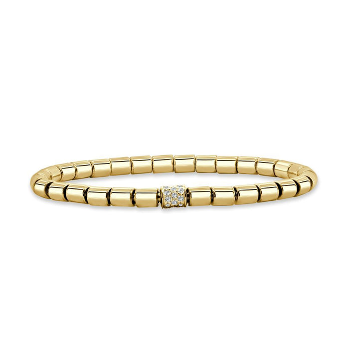 14K Gold & Diamond Solid Barrel Bead Stretch Bracelet