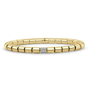 14k Gold Solid Barrel Bead Stretch Diamond Bangle - 5mm