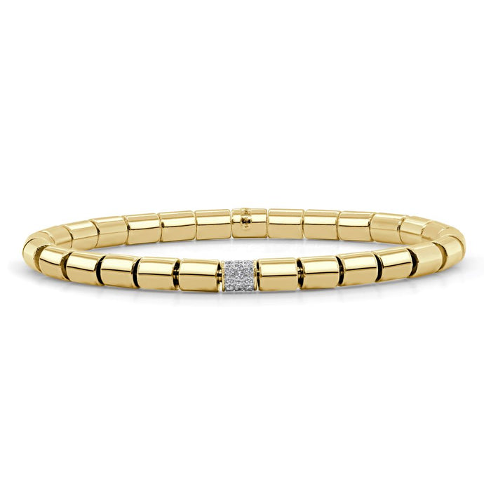 14k Gold Solid Barrel Bead Stretch Diamond Bangle - 5mm