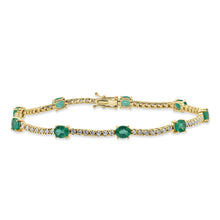 Load image into Gallery viewer, 14K Gold Diamond &amp; Emerald Station Tennis Bracelet
