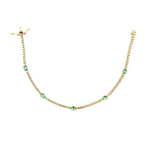 Load image into Gallery viewer, 14K Gold Diamond &amp; Emerald Station Tennis Bracelet