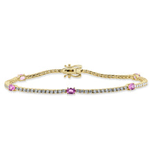 Load image into Gallery viewer, 14k Gold Diamond &amp; Pink Sapphire Bracelet