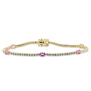 14k Gold Diamond & Pink Sapphire Bracelet