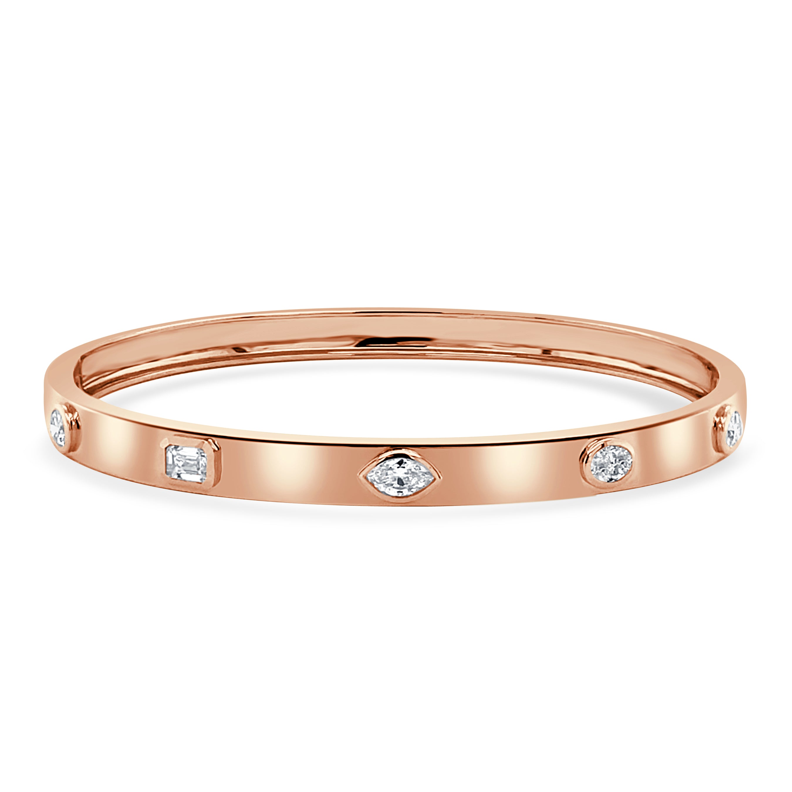 14k Gold & Fancy-Shape Diamond Bangle - 0.78