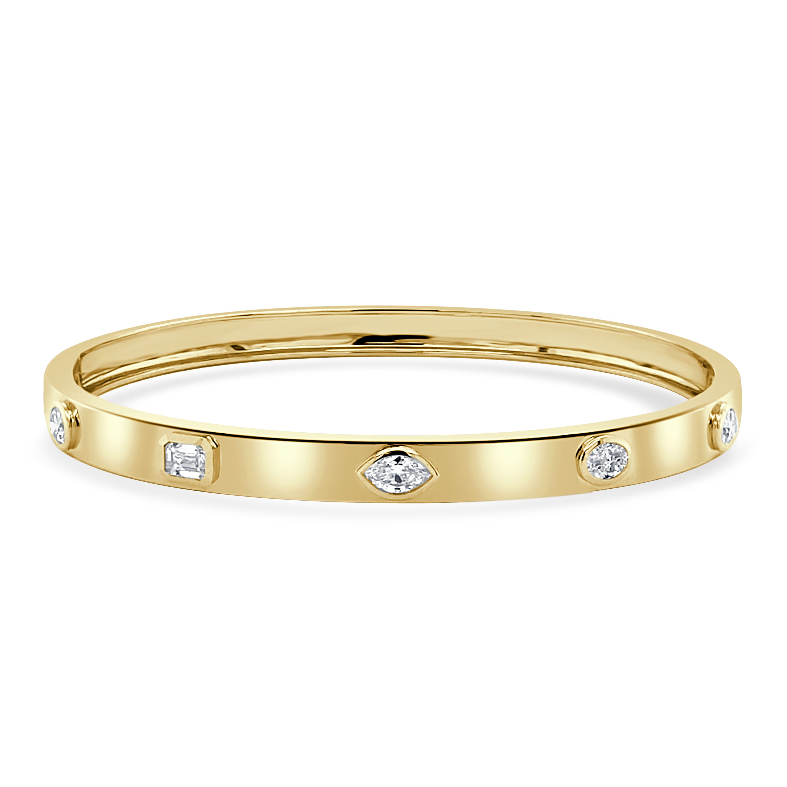 14k Gold & Fancy-Shape Diamond Bangle - 0.78