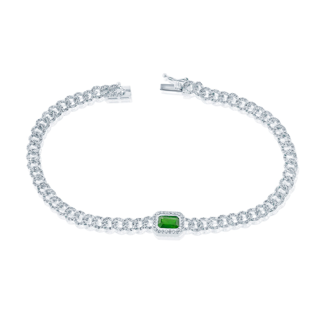14k Gold Diamond & Green Emerald Link Bracelet