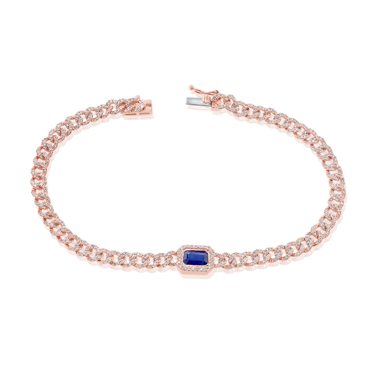 14k Gold Diamond & Sapphire Link Bracelet