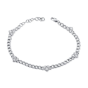 14k Gold & Diamond Heart Station Curb Link Bracelet