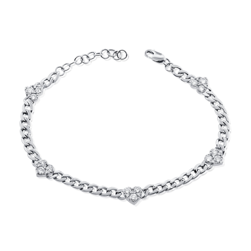 14k Gold & Diamond Heart Station Curb Link Bracelet