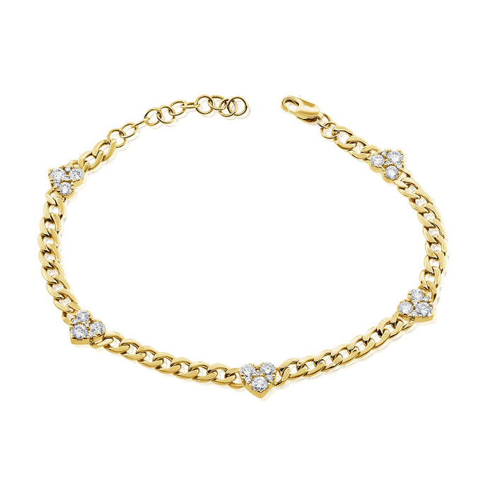 14k Gold & Diamond Heart Station Curb Link Bracelet