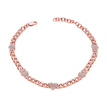 Load image into Gallery viewer, 14k Gold Diamond Heart Station Bracelet