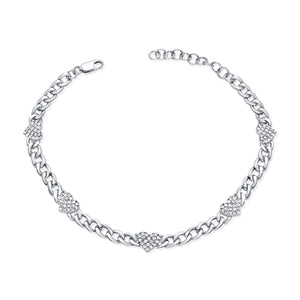 14k Gold Diamond Heart Station Bracelet