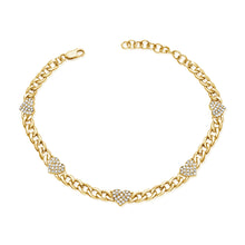 Load image into Gallery viewer, 14k Gold Diamond Heart Station Bracelet