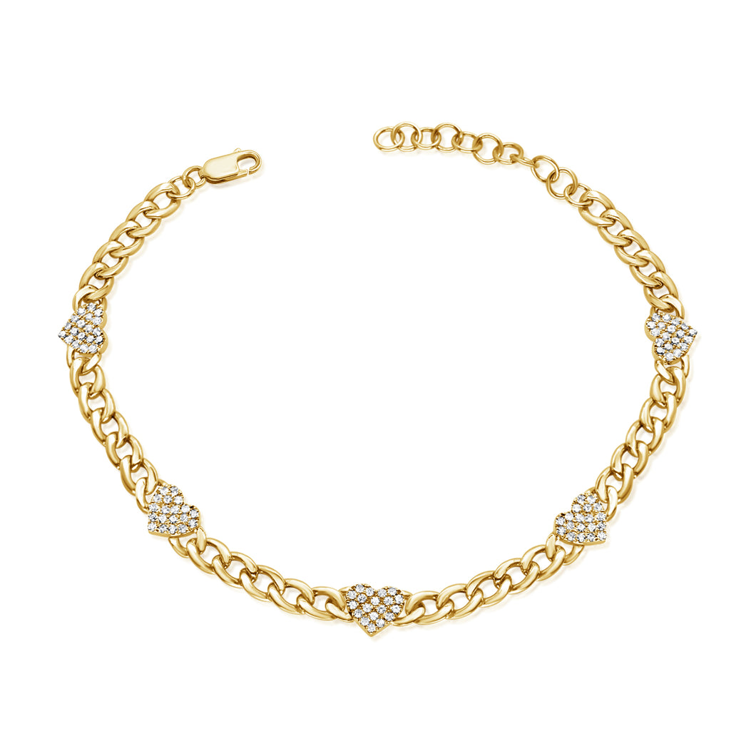 14k Gold Diamond Heart Station Bracelet