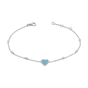 14k Gold Diamond & Turquoise Heart Bracelet