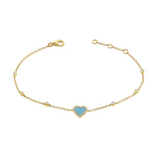 Load image into Gallery viewer, 14k Gold Diamond &amp; Turquoise Heart Bracelet