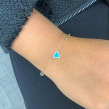 Load image into Gallery viewer, 14k Gold Diamond &amp; Turquoise Heart Bracelet