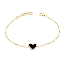 Load image into Gallery viewer, 14k Gold Diamond &amp; Black Agate Heart Bracelet