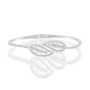 14k Gold & Diamond Leaf Bangle Bracelet