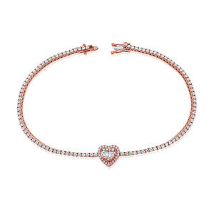14k Gold & Diamond Heart Tennis Bracelet