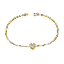 Load image into Gallery viewer, 14k Gold &amp; Diamond Heart Tennis Bracelet
