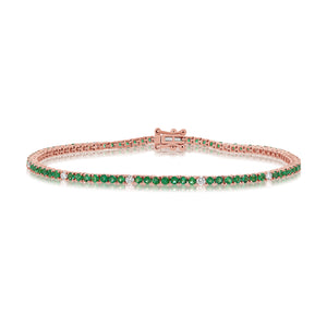 14k Gold, Green Emerald & Diamond Bracelet