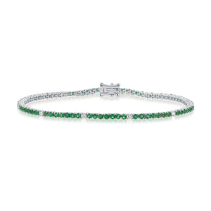 14k Gold, Green Emerald & Diamond Bracelet