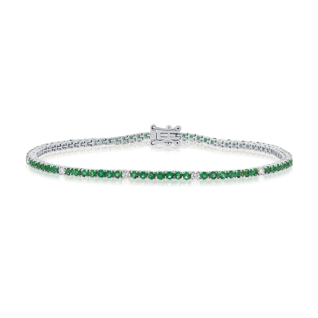 14k Gold, Green Emerald & Diamond Bracelet