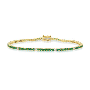 14k Gold, Green Emerald & Diamond Bracelet