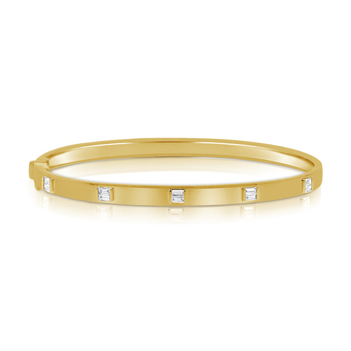 14K Gold & Baguette Diamond Bangle