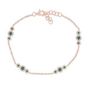 14k Gold Green Emerald & Diamond Station Chain Bracelet