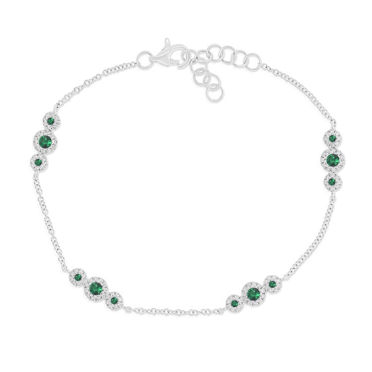 14k Gold Green Emerald & Diamond Station Chain Bracelet