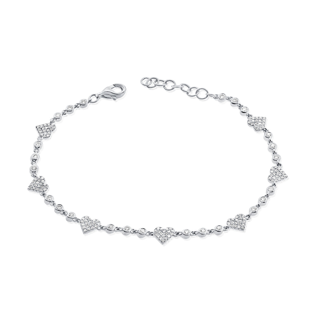 14k Gold & Diamond Heart Station Bracelet
