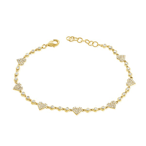 14k Gold & Diamond Heart Station Bracelet