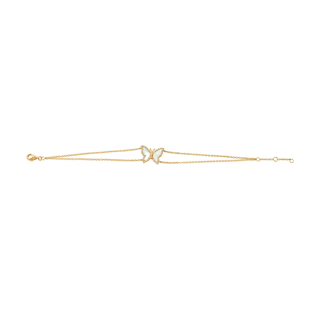 14k Gold Diamond & Pearl Butterfly Bracelet