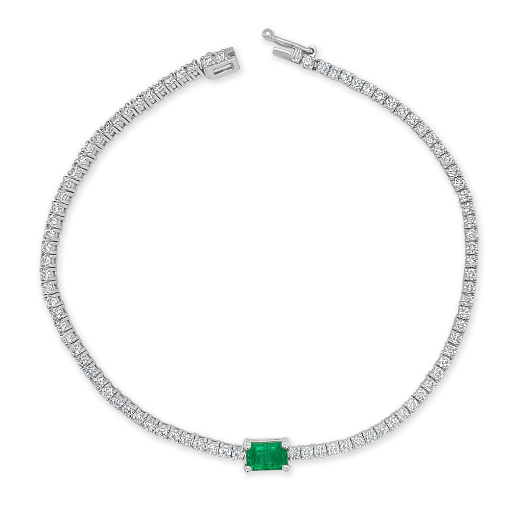 14k Gold Diamond & Green Emerald Tennis Bracelet