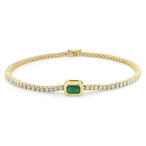 14k Gold Green Emerald & Diamond Tennis Bracelet